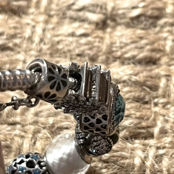 PANDORA Silver 925 Bracelet Full Of 16 Charm Beads L18cm with Box - Picture 7 of 15